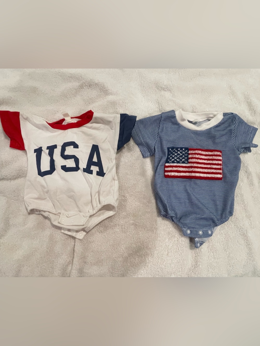 USA and American Flag Short-Sleeve Baby One-Piece - Red, White & Blue
